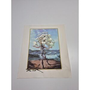 VTG Salvador Dali Art Pylon "The Ship Screen Print Art Cloth Surreal